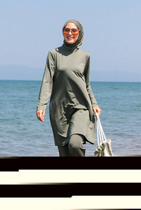 Tam Kapalı Tesettür Mayo Haki Yeşil