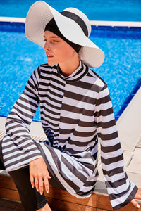 Tam Kapalı Tesettür Mayo Siyah-Beyaz