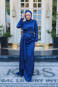 Taş Aksesuar Detay Abiye Lacivert