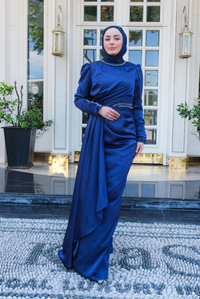 Taş Aksesuar Detay Abiye Lacivert