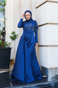 Taş Aksesuarlı Abiye Lacivert