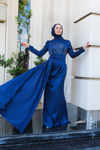 Taş Aksesuarlı Abiye Lacivert