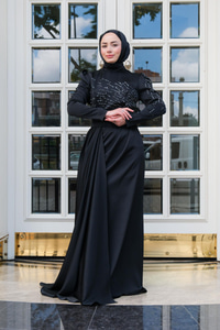 Taş Aksesuarlı Abiye Siyah