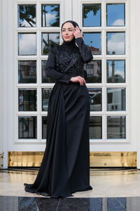 Taş Aksesuarlı Abiye Siyah