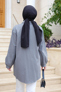 Taş Aksesuarlı Gömlek Gri