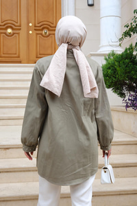 Taş Aksesuarlı Gömlek Haki Yeşil