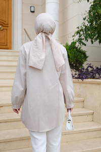 Taş Aksesuarlı Gömlek Krem