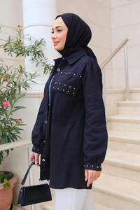 Taş Aksesuarlı Gömlek Siyah