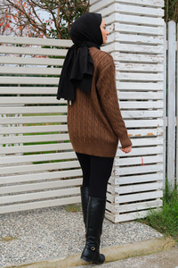 Taş Aksesuarlı Hırka Kahverengi