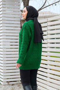 Taş Aksesuarlı Hırka Yeşil