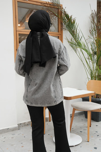 Taş Aksesuarlı Kot Ceket  Füme