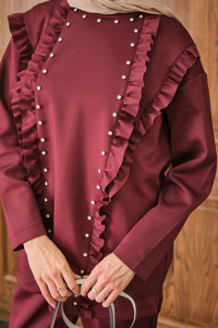 Taş Aksesuarlı Takım Bordo