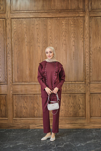 Taş Aksesuarlı Takım Bordo