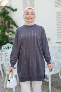Taş Aksesuarlı Tunik Antrasit