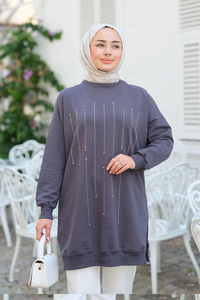 Taş Aksesuarlı Tunik Antrasit