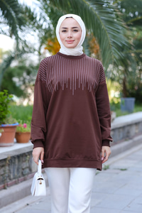 Taş Aksesuarlı Tunik Kahverengi