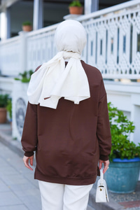 Taş Aksesuarlı Tunik Kahverengi