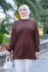 Taş Aksesuarlı Tunik Kahverengi