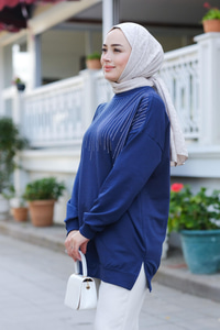 Taş Aksesuarlı Tunik Lacivert
