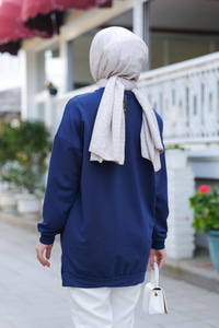 Taş Aksesuarlı Tunik Lacivert