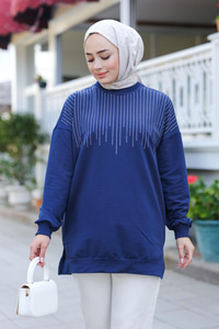 Taş Aksesuarlı Tunik Lacivert