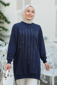 Taş Aksesuarlı Tunik Lacivert