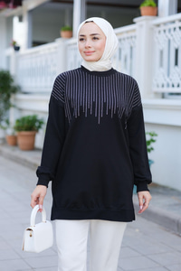 Taş Aksesuarlı Tunik Siyah