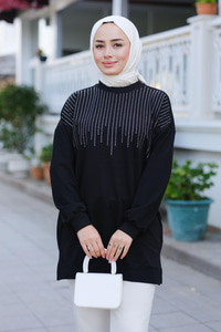 Taş Aksesuarlı Tunik Siyah