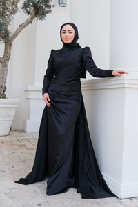 Taş Detay Abiye Siyah