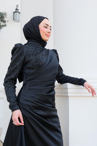 Taş Detay Abiye Siyah