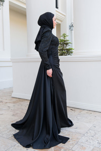 Taş Detay Abiye Siyah