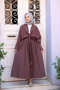 Taş Detay Bağlamalı Takım Kahverengi