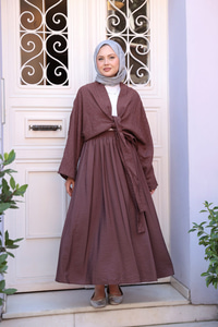 Taş Detay Bağlamalı Takım Kahverengi