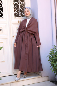 Taş Detay Bağlamalı Takım Kahverengi