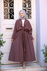 Taş Detay Bağlamalı Takım Kahverengi