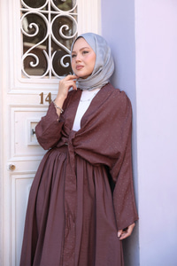 Taş Detay Bağlamalı Takım Kahverengi