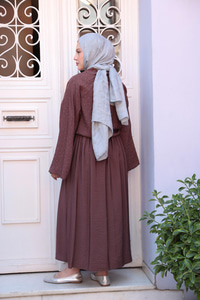 Taş Detay Bağlamalı Takım Kahverengi