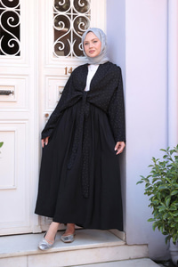 Taş Detay Bağlamalı Takım Siyah