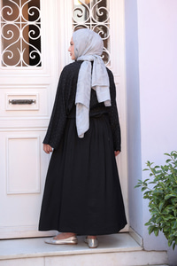 Taş Detay Bağlamalı Takım Siyah