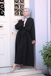 Taş Detay Bağlamalı Takım Siyah