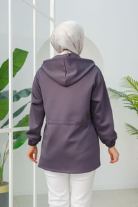 Taş Detay Bel Büzgülü Hırka Füme