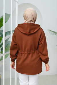 Taş Detay Bel Büzgülü Hırka Kahverengi