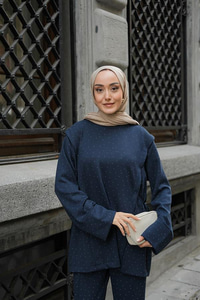 Taş Detay Beli Lastikli Takım Lacivert