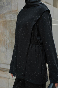 Taş Detay Beli Lastikli Takım Siyah