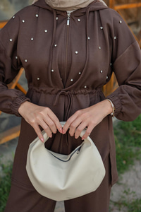 Taş Detay Ceketli Takım Kahverengi