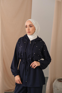 Taş Detay Ceketli Takım Lacivert