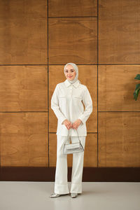 Taş Detay Cepli Takım Beyaz