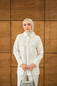 Taş Detay Cepli Takım Beyaz