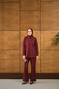 Taş Detay Cepli Takım Bordo