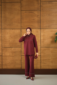 Taş Detay Cepli Takım Bordo